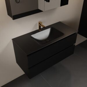 MONDIAZ AIVY 100cm badmeubel Urban, wastafel Urban solid surface midden 1 kraangat met spiegelkast