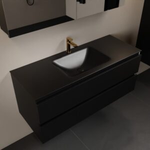 MONDIAZ AIVY 120cm badmeubel Urban, wastafel Urban solid surface midden 1 kraangat met spiegelkast
