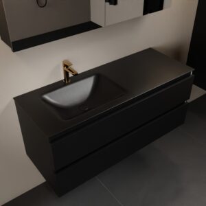MONDIAZ AIVY 120cm badmeubel Urban, wastafel Urban solid surface links 1 kraangat met spiegelkast