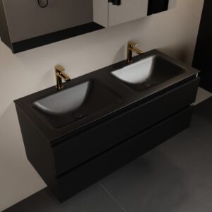 MONDIAZ AIVY 120cm badmeubel Urban, wastafel Urban solid surface dubbel 2 kraangaten met spiegelkast