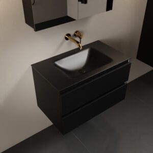 MONDIAZ AIVY 80cm badmeubel Urban, wastafel Urban solid surface midden zonder kraangat met spiegelkast