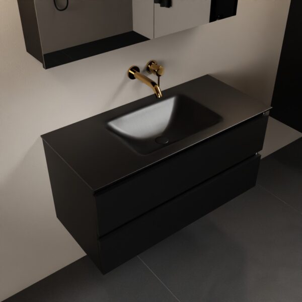 MONDIAZ AIVY 100cm badmeubel Urban, wastafel Urban solid surface midden zonder kraangat met spiegelkast
