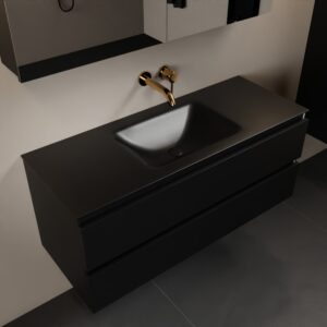 MONDIAZ AIVY 120cm badmeubel Urban, wastafel Urban solid surface midden zonder kraangat met spiegelkast