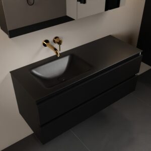 MONDIAZ AIVY 120cm badmeubel Urban, wastafel Urban solid surface links zonder kraangat met spiegelkast