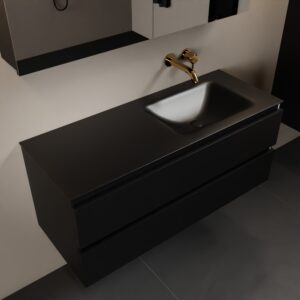 MONDIAZ AIVY 120cm badmeubel Urban, wastafel Urban solid surface rechts zonder kraangat met spiegelkast