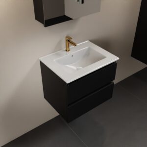 MONDIAZ AIVY 60cm badmeubel Urban, wastafel glanzend wit keramiek midden 1 kraangat met spiegelkast