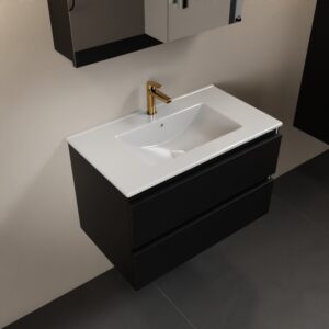 MONDIAZ AIVY 80cm badmeubel Urban, wastafel glanzend wit keramiek midden 1 kraangat met spiegelkast