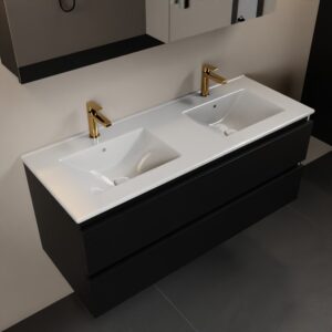 MONDIAZ AIVY 120cm badmeubel Urban, wastafel glanzend wit keramiek dubbel 2 kraangaten met spiegelkast