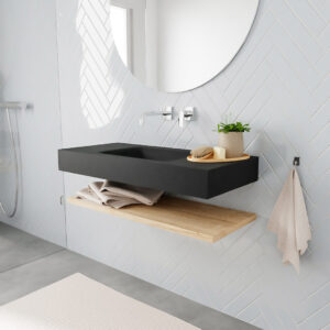 MONDIAZ ALAN badmeubel 100 planchet washed oak vrijhangend wastafel midden zonder kraangat zwart