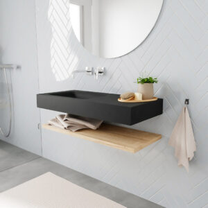 MONDIAZ ALAN badmeubel 100 planchet washed oak vrijhangend wastafel links zonder kraangat zwart