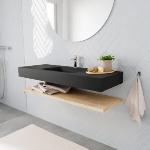 MONDIAZ ALAN badmeubel 120 planchet washed oak vrijhangend wastafel midden 1 kraangat zwart