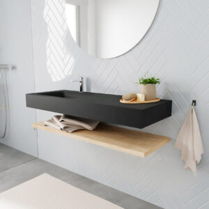 MONDIAZ ALAN badmeubel 120 planchet washed oak vrijhangend wastafel links 1 kraangat zwart
