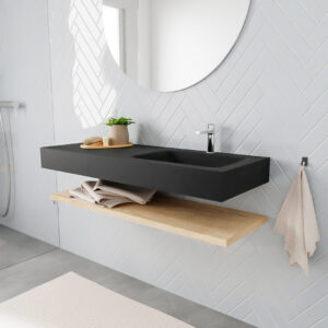 MONDIAZ ALAN badmeubel 120 planchet washed oak vrijhangend wastafel rechts 1 kraangat zwart