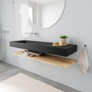 MONDIAZ ALAN badmeubel 150 planchet washed oak vrijhangend wastafel links zonder kraangat zwart
