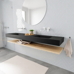 MONDIAZ ALAN badmeubel 200 planchet washed oak vrijhangend wastafel dubbel zonder kraangat zwart