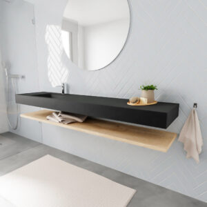 MONDIAZ ALAN badmeubel 200 planchet washed oak vrijhangend wastafel links 1 kraangat zwart