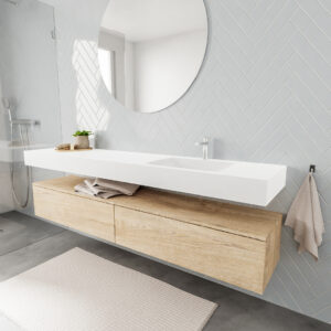 MONDIAZ ALAN badmeubel 200 washed oak 2 lades vrijhangend wastafel rechts 1 kraangat wit