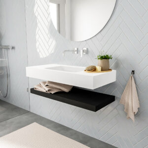 MONDIAZ ALAN badmeubel 100 solid surface planchet urban vrijhangend wastafel midden zonder kraangat wit
