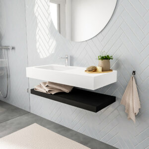 MONDIAZ ALAN badmeubel 100 solid surface planchet urban vrijhangend wastafel links 1 kraangat wit