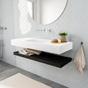 MONDIAZ ALAN badmeubel 120 solid surface planchet urban vrijhangend wastafel midden zonder kraangat wit