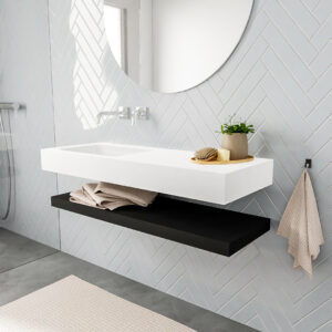 MONDIAZ ALAN badmeubel 120 solid surface planchet urban vrijhangend wastafel links zonder kraangat wit