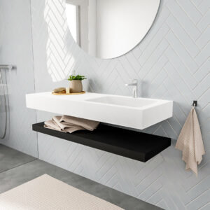 MONDIAZ ALAN badmeubel 120 solid surface planchet urban vrijhangend wastafel rechts 1 kraangat wit