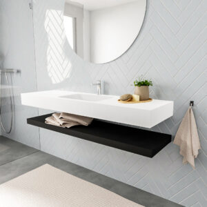 MONDIAZ ALAN badmeubel 150 solid surface planchet urban vrijhangend wastafel midden 1 kraangat wit