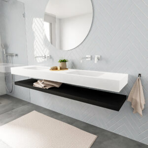 MONDIAZ ALAN badmeubel 200 solid surface planchet urban vrijhangend wastafel dubbel zonder kraangat wit