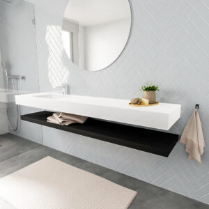 MONDIAZ ALAN badmeubel 200 solid surface planchet urban vrijhangend wastafel links 1 kraangat wit