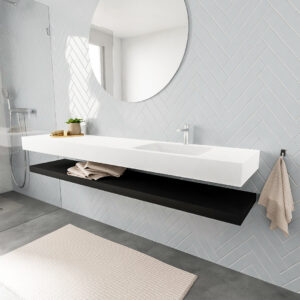 MONDIAZ ALAN badmeubel 200 solid surface planchet urban vrijhangend wastafel rechts 1 kraangat wit