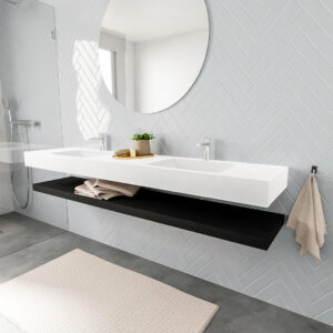 MONDIAZ ALAN badmeubel 200 solid surface planchet urban vrijhangend wastafel dubbel 2 kraangaten wit