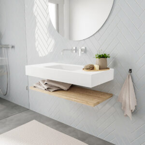 MONDIAZ ALAN badmeubel 100 planchet washed oak vrijhangend wastafel midden zonder kraangat wit