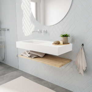 MONDIAZ ALAN badmeubel 100 planchet washed oak vrijhangend wastafel links zonder kraangat wit