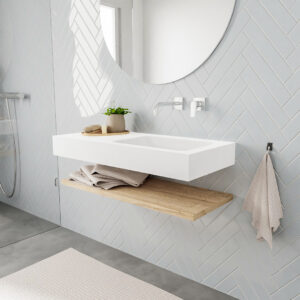 MONDIAZ ALAN badmeubel 100 planchet washed oak vrijhangend wastafel rechts zonder kraangat wit