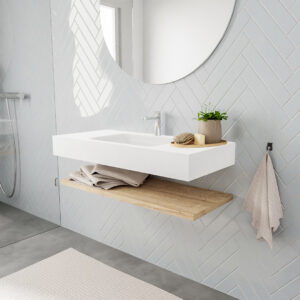 MONDIAZ ALAN badmeubel 100 planchet washed oak vrijhangend wastafel midden 1 kraangat wit