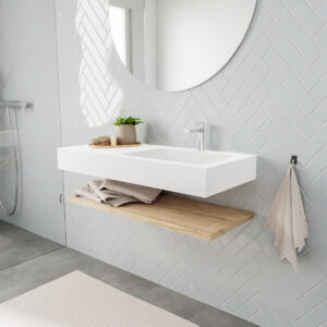 MONDIAZ ALAN badmeubel 100 planchet washed oak vrijhangend wastafel rechts 1 kraangat wit