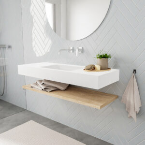 MONDIAZ ALAN badmeubel 120 planchet washed oak vrijhangend wastafel midden zonder kraangat wit