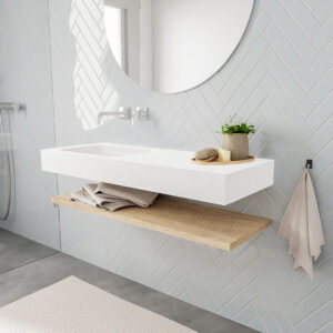 MONDIAZ ALAN badmeubel 120 planchet washed oak vrijhangend wastafel links zonder kraangat wit