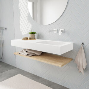 MONDIAZ ALAN badmeubel 120 planchet washed oak vrijhangend wastafel rechts zonder kraangat wit