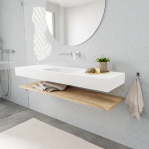 MONDIAZ ALAN badmeubel 150 planchet washed oak vrijhangend wastafel midden zonder kraangat wit