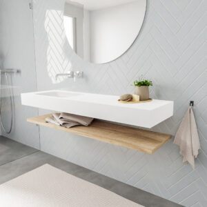 MONDIAZ ALAN badmeubel 150 planchet washed oak vrijhangend wastafel links zonder kraangat wit
