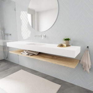 MONDIAZ ALAN badmeubel 200 planchet washed oak vrijhangend wastafel midden zonder kraangat wit