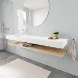MONDIAZ ALAN badmeubel 200 planchet washed oak vrijhangend wastafel links zonder kraangat wit