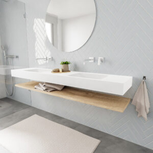 MONDIAZ ALAN badmeubel 200 planchet washed oak vrijhangend wastafel dubbel zonder kraangat wit