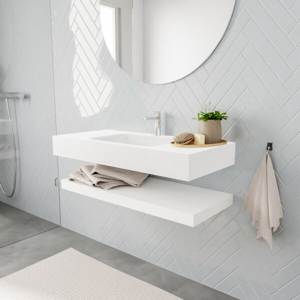 MONDIAZ ALAN badmeubel 100 solid surface planchet talc vrijhangend wastafel midden 1 kraangat wit