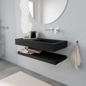 MONDIAZ ALAN badmeubel 100 solid surface planchet urban vrijhangend wastafel rechts zonder kraangat zwart