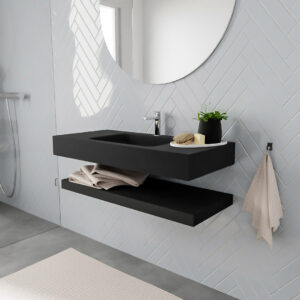 MONDIAZ ALAN badmeubel 100 solid surface planchet urban vrijhangend wastafel midden 1 kraangat zwart