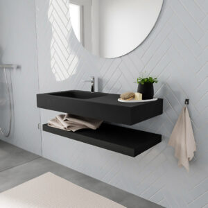 MONDIAZ ALAN badmeubel 100 solid surface planchet urban vrijhangend wastafel links 1 kraangat zwart