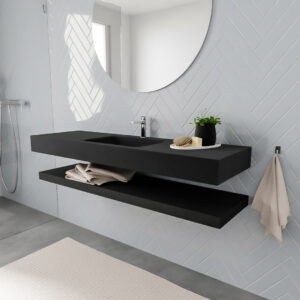 MONDIAZ ALAN badmeubel 150 solid surface planchet urban vrijhangend wastafel midden 1 kraangat zwart