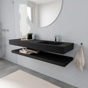 MONDIAZ ALAN badmeubel 150 solid surface planchet urban vrijhangend wastafel rechts 1 kraangat zwart